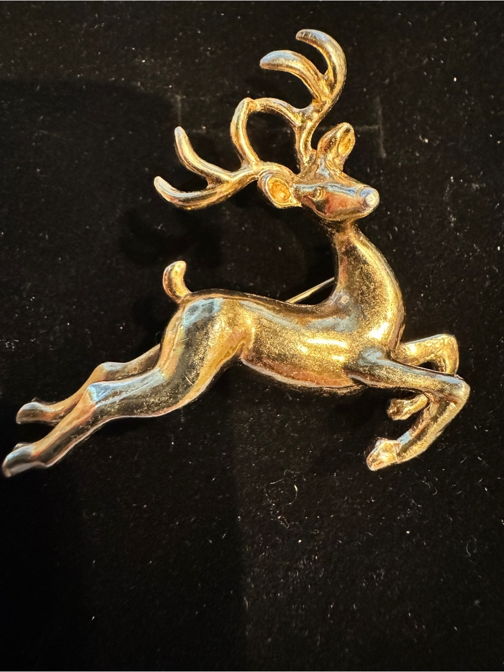 Vintage Gold Reindeer Brooch Pin - Decorative Holiday Accent
